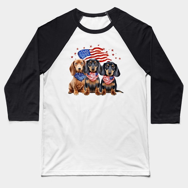 4th of July Dachshund Dogs #4 Baseball T-Shirt by Chromatic Fusion Studio